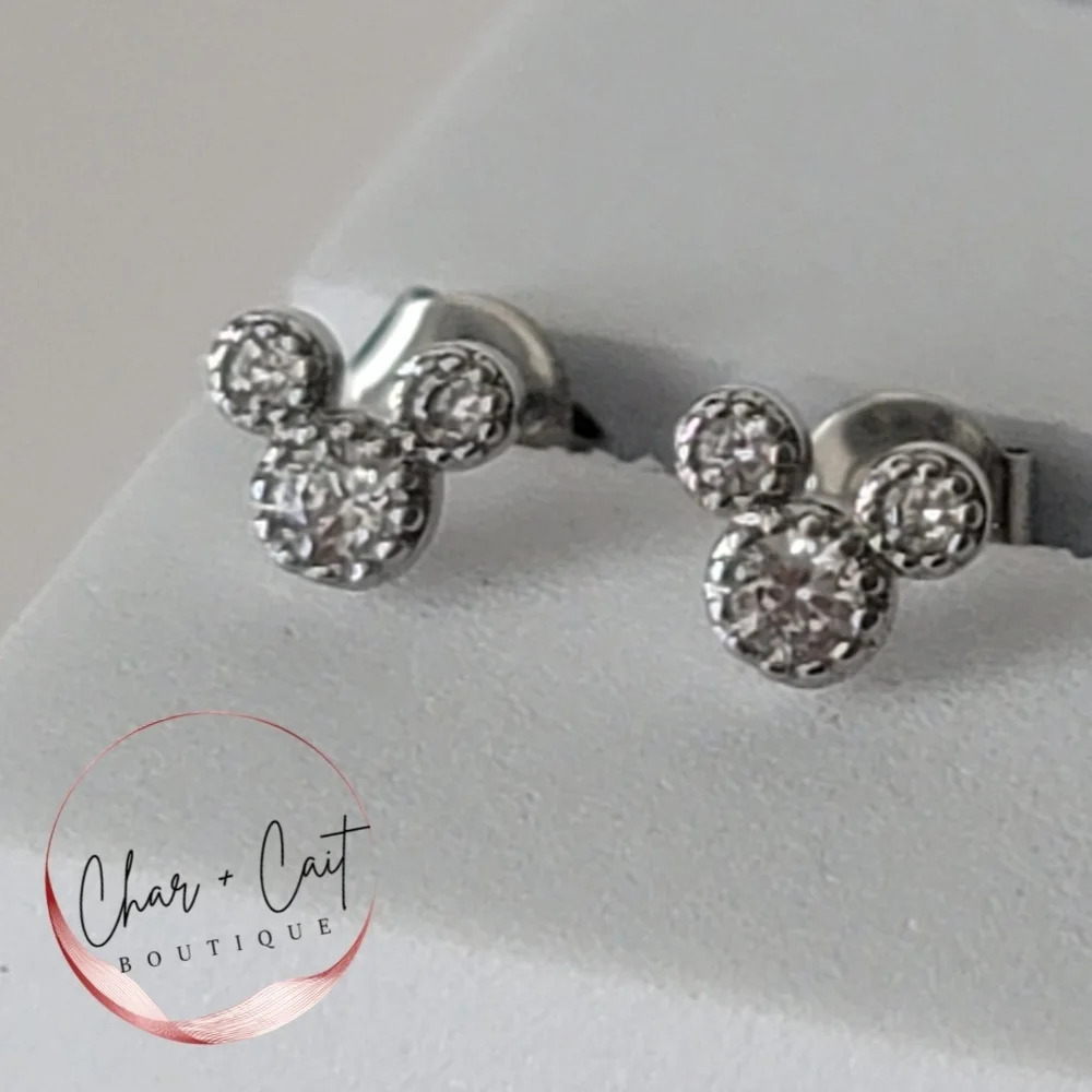 Silver Mickey Mouse Inspired Earring Studs